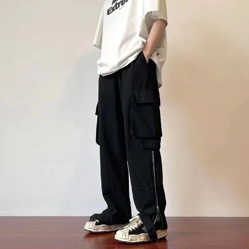 saferido Summer thin American retro Multi Pocket overalls for men trousers and women loose ins fashion brand white straight casual pants