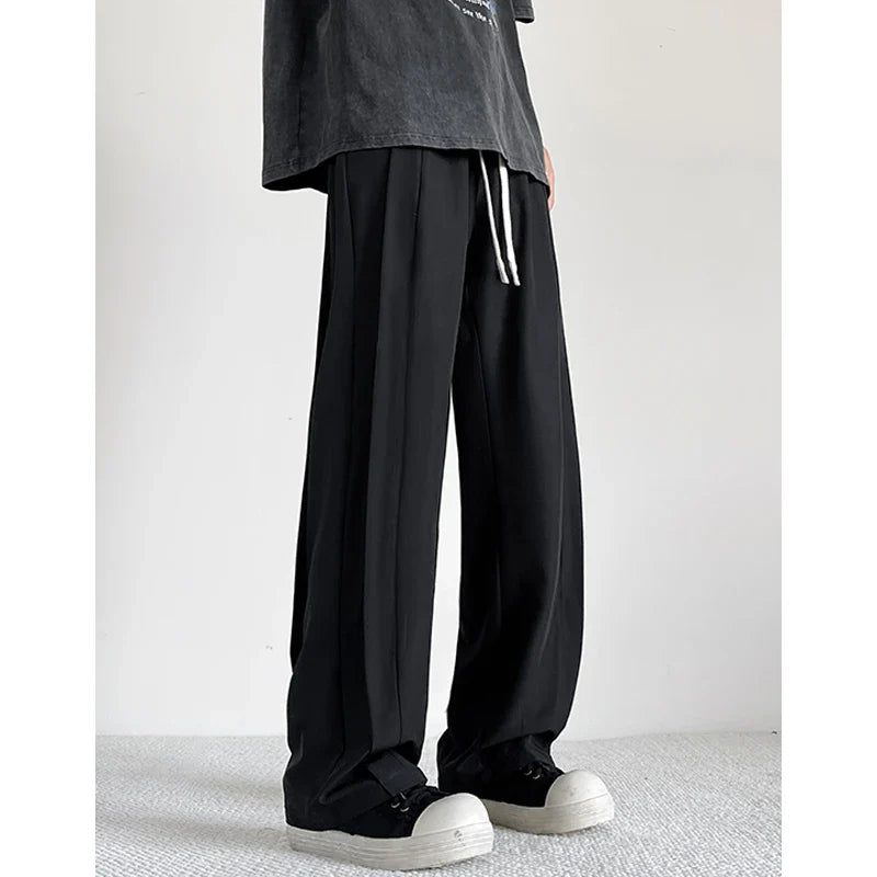 saferido Summer Casual Pants Men Oversized Solid Color Ice Silk Pants Men Streetwear Loose Straight Pants Men Trousers Large Size 5XL