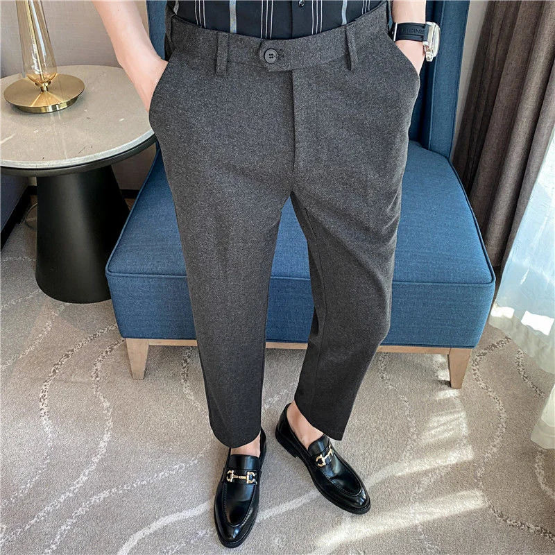 saferido Thick Men's Suit Pants Autumn Winter Brushed Woolen Loose Slim Solid Youth Pants Trend Casual Business Pencil Trousers Oversized