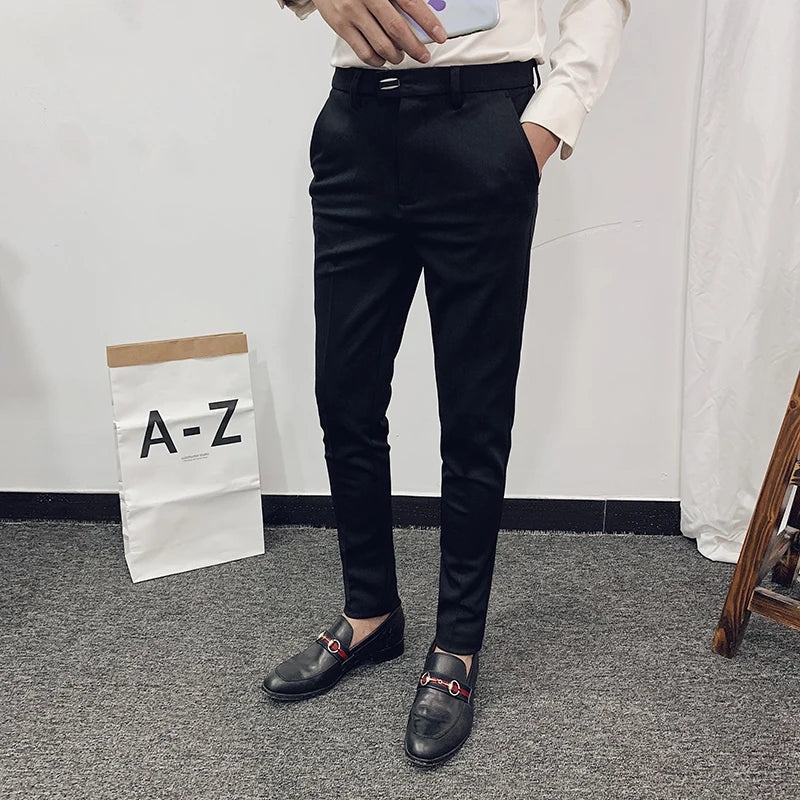 saferido Men's Suit Pants Spring and Summer New High-quality Slim Pants Fashion Casual Nine-point Pants Men's Clothing Formal Trousers