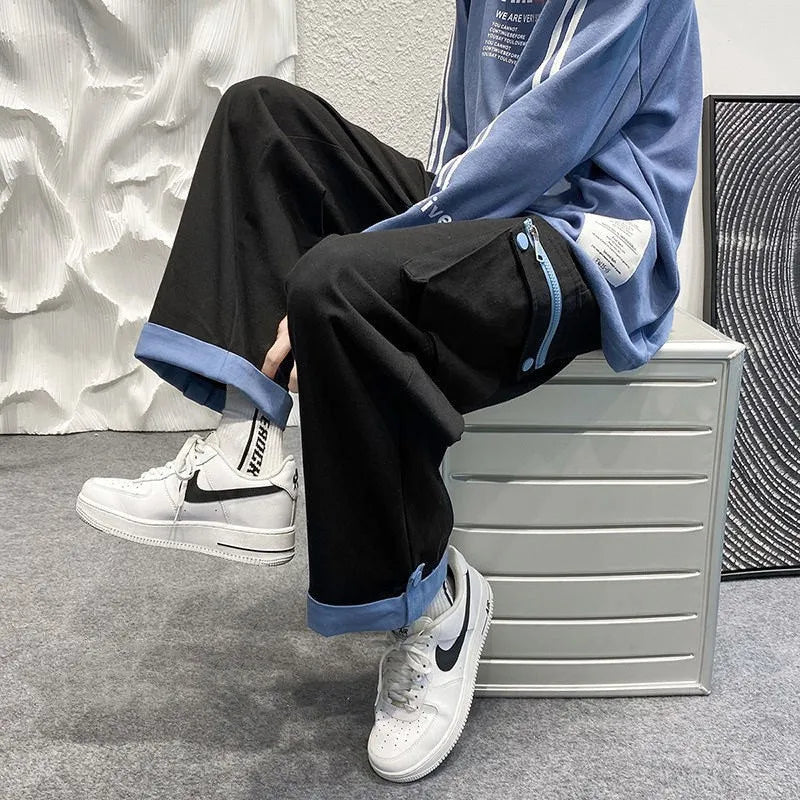 saferido Spring new cotton wide-leg men's pants with large pockets casual hip-hop overalls straight-leg pants for men men pants mens