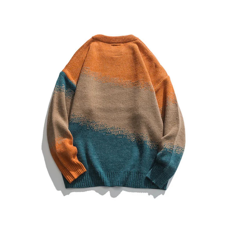 saferido Men's Knitted Vintage Graphic Sweater with Pattern Gradient Orange Pullovers Sweaters and Jumpers Male Korean Streetwear