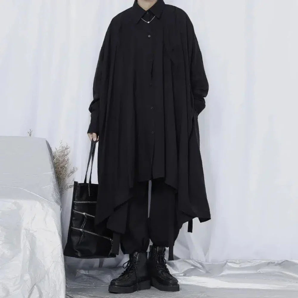 saferido Shirt Men Spring New Long Sleeve Fashion Hrajuku Gothic Irregular Handsome Loose Oversize Turn-down Collar Stylish Clothing