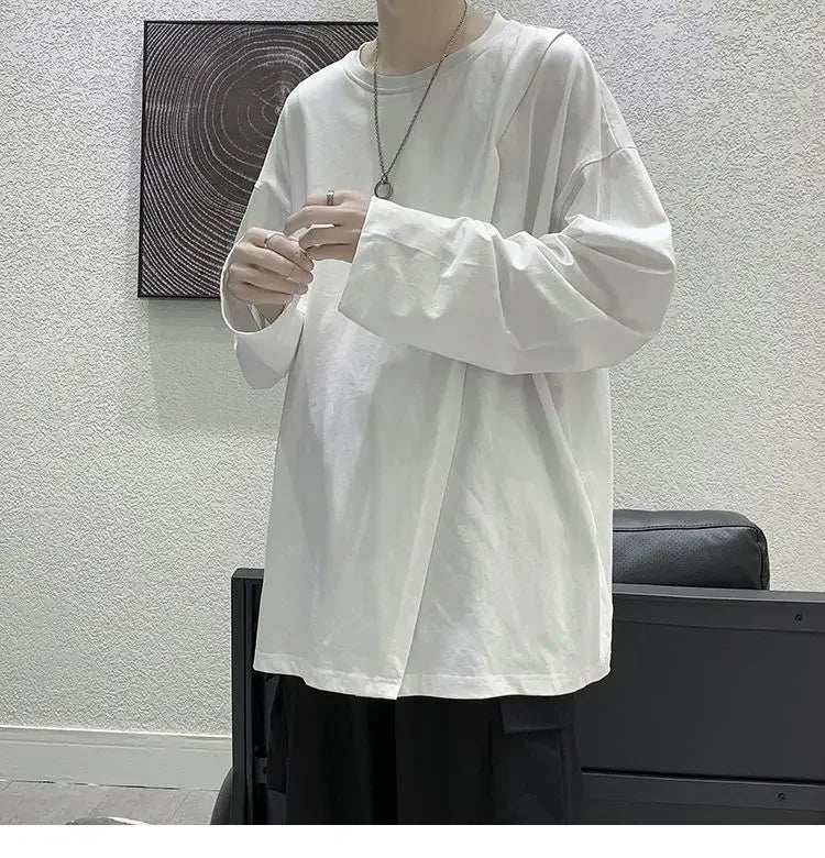 saferido men t-shirts Spring Hong Kong style long sleeve T-shirt Korean handsome loose slit top trend printing oversize man clothes