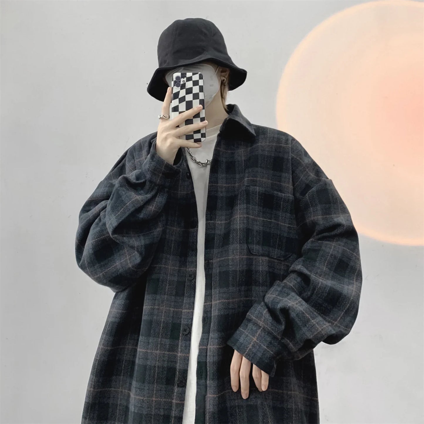 Flannel Harajuku Checked Plaid Shirt Long Sleeve Winter Y2k Streetwear Fleece Shirts Vintage Korean Fashions Clothes