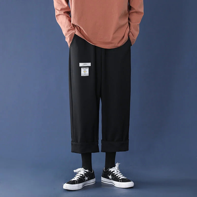 saferido Loose Trend Casual Pants Men Drape Straight Wide-leg Trousers Fashion Spring Summer Solid All-match Elastic Waist Cloth Overalls