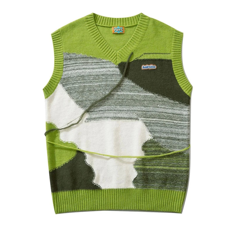 saferido Japanese Retro Knitted Vest Men V-neck Color Matching Wool Sleeveless Sweaters Causal Loosed Preppy Couple Knitwear Autumn New