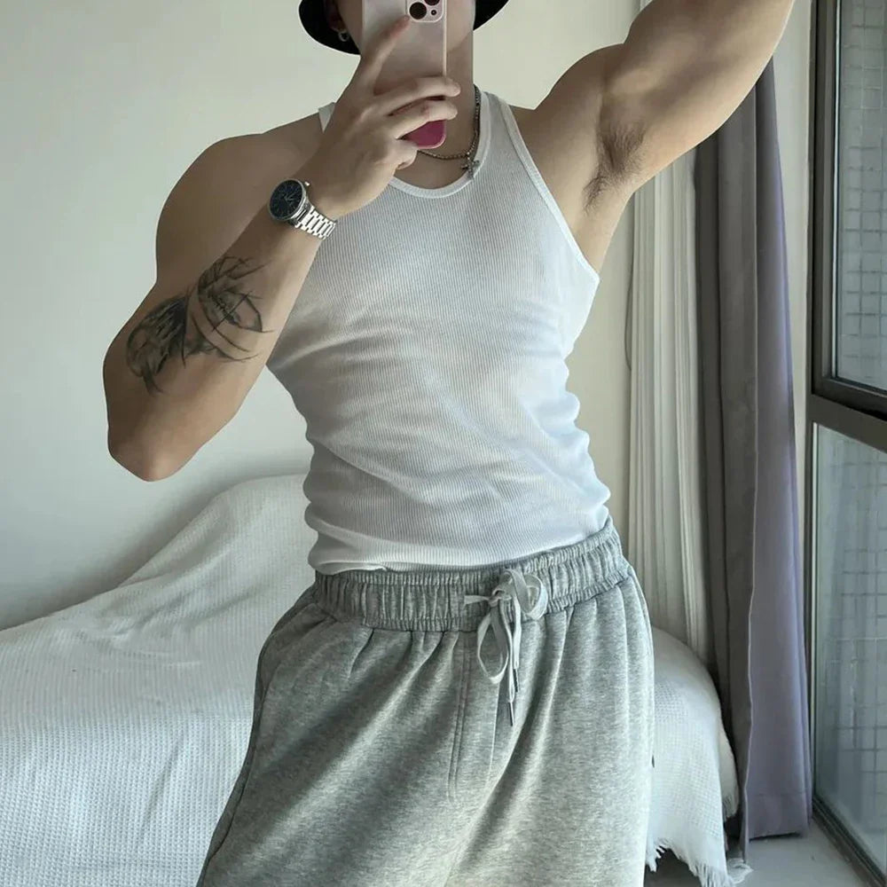 saferido Mens Sexy Shaping Sports Fitness Casual Cotton Vest 2024 New Genderless American Street Elastic Slim Solid Color Tank Top Unisex