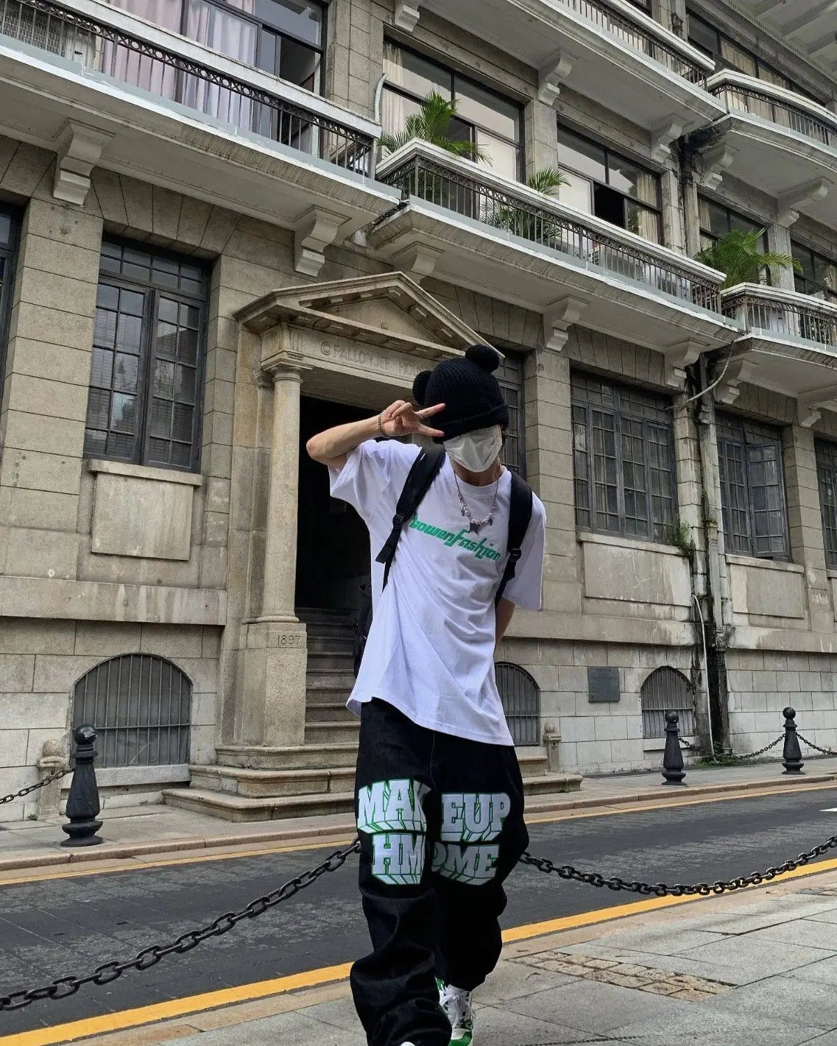 saferido Vintage American Y2K Fashion Print Broken Heart Style Slightly Ragged Casual Hip Hop Straight Leg Jeans Men