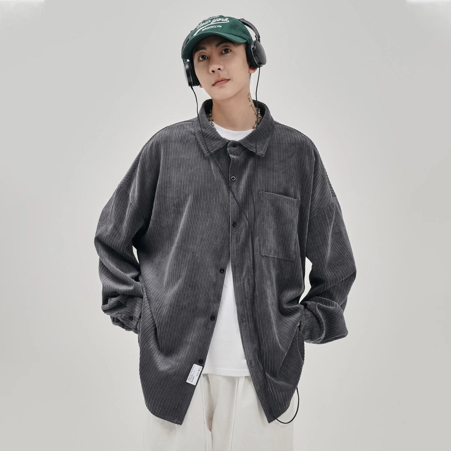 saferido Oversized Shirt For Men Streetwear Men's Corduroy Long Sleeve Shirts Harajuku Korean Shirt Unisex Fashion Clothing