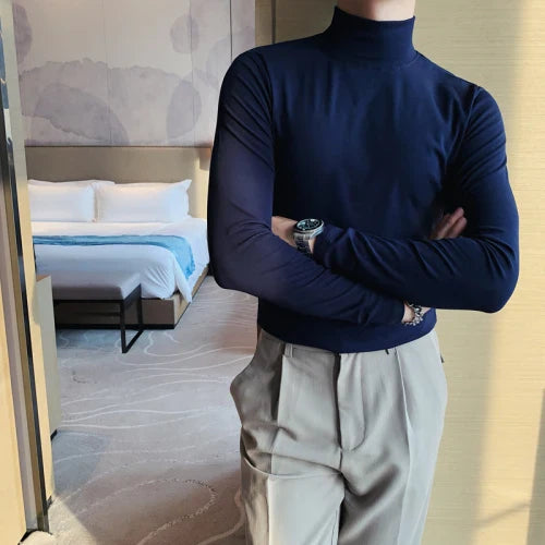 saferido Men's Spring Slim Fit Casual Long Sleeve T-shirt/male High Quality High Collar Tight Bottoming T-shirts Plus Size S-4XL