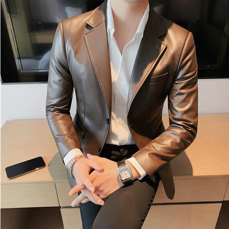 Autumn Winter Brand Clothing Men's Casual Leather Jackets Male Slim Fit Fashion Casual Leather Jackets/Man Coats S-3XL
