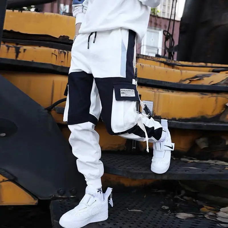 saferido Streetwear Spring Casual Men Pants Cotton Slim Fit Ribbons Men's Joggers Harajuku Elastic Waist Ankle Length Trousers For Man