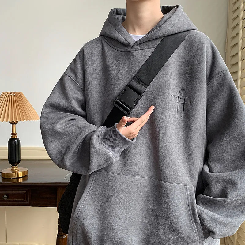 Men's Streetwear Vintage Embroidered Suede Hooded Sweatshirt High Quality Hoodie Luxury Brand Unisex Pullover Y2k Clothing