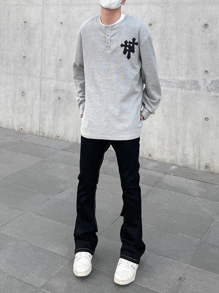 Jeans Men Vintage Ribbons Spring Autumn American Trendy Minimalist 90s Hip Hop Daily Flare Trousers Tender Boyfriends Style New