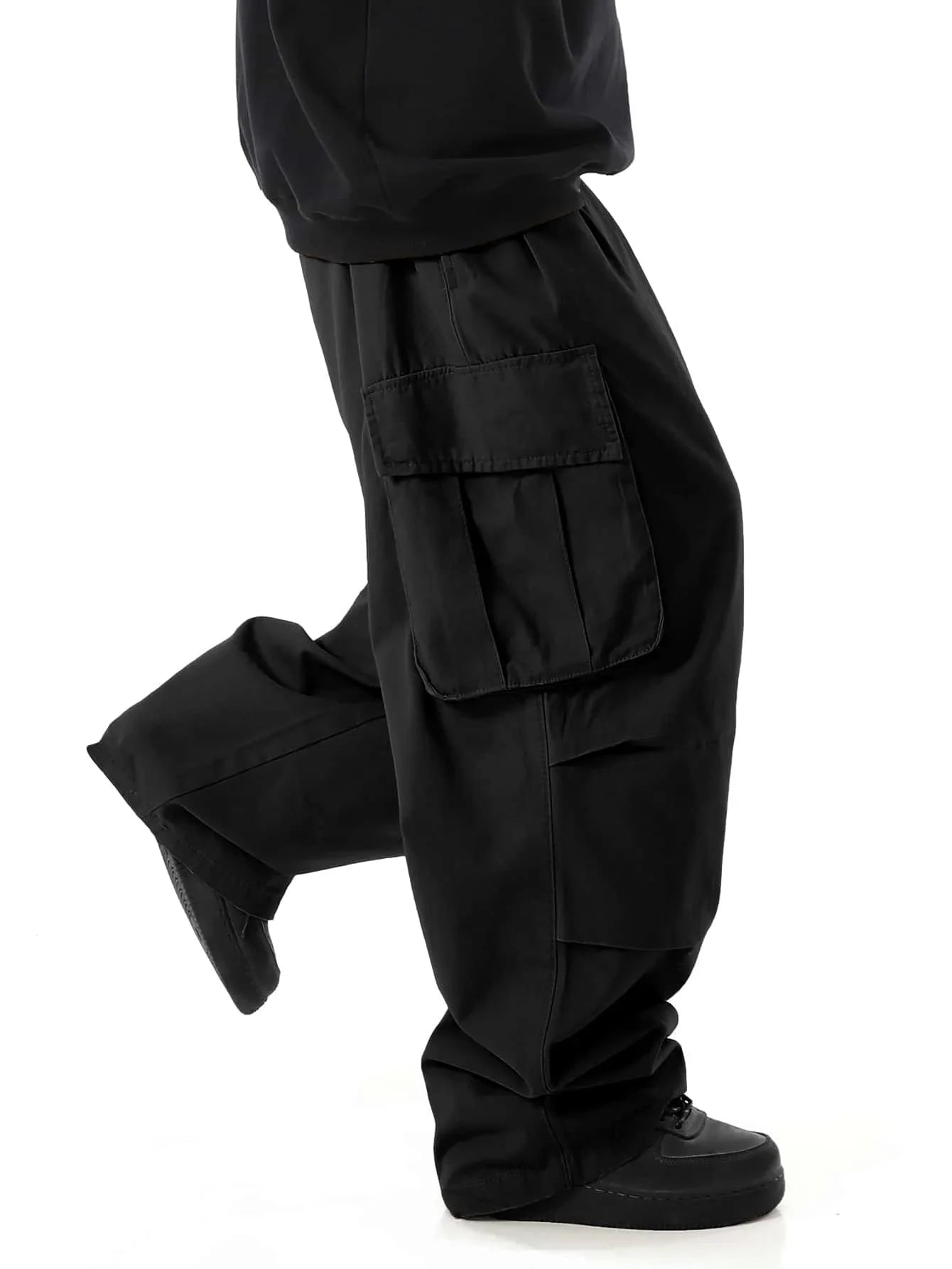 Classic Design Multi Flap Pockets Cargo Pants,Men's Loose Fit Drawstring Cargo Pants,For Skateboarding,Street,Outdoor Camping
