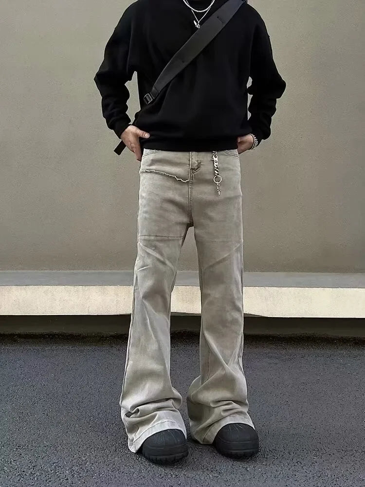 saferido Y2K Fashion Baggy Stacked Flare Jeans Pants Men Clothes Streetwear New Rock Vintage Long Trousers Ropa Hombre