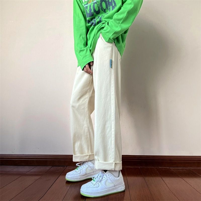 Straight Leg Men's Cargo Pants Straight Leg Fashion Elastic Waist Casual Trousers Harajuku Male New Brand Pants