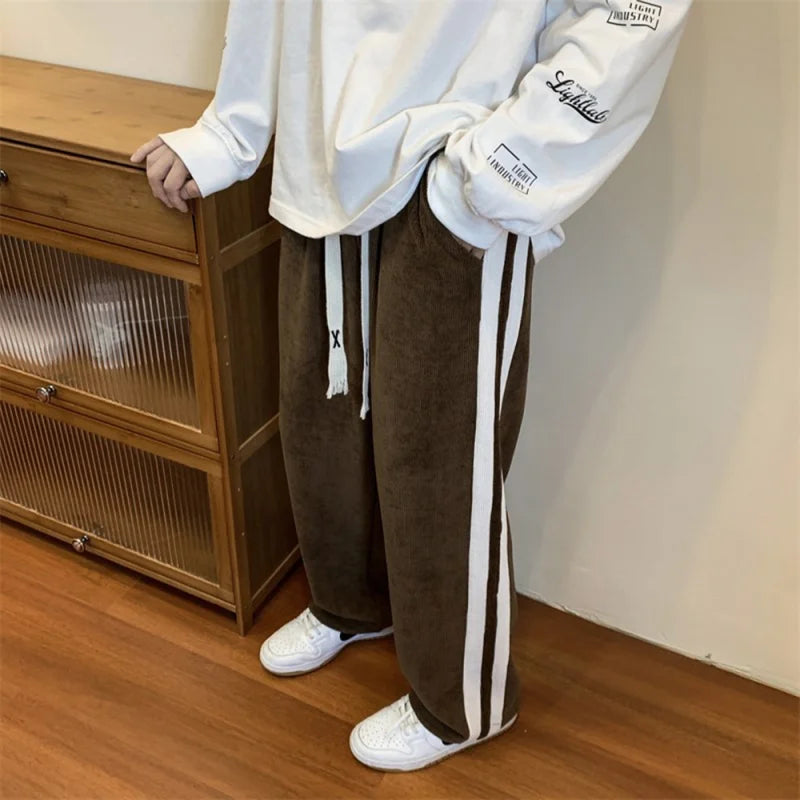 saferido New Corduroy Men's Spring And Autumn High Street Ins Trend Versatile Straight Loose Trendy Brand Drape Casual Trousers For Men