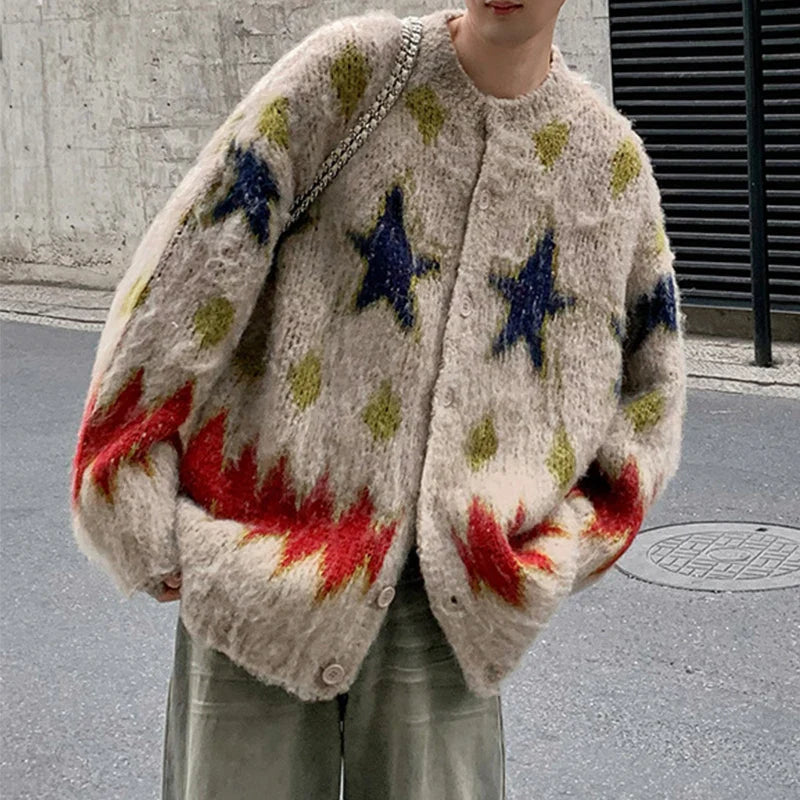 Men's Luxury Knitted Graphic Buttons Cardigan Sweater Coat Long Sleeve Casual Streetwear Stylish Leisure Vintage New