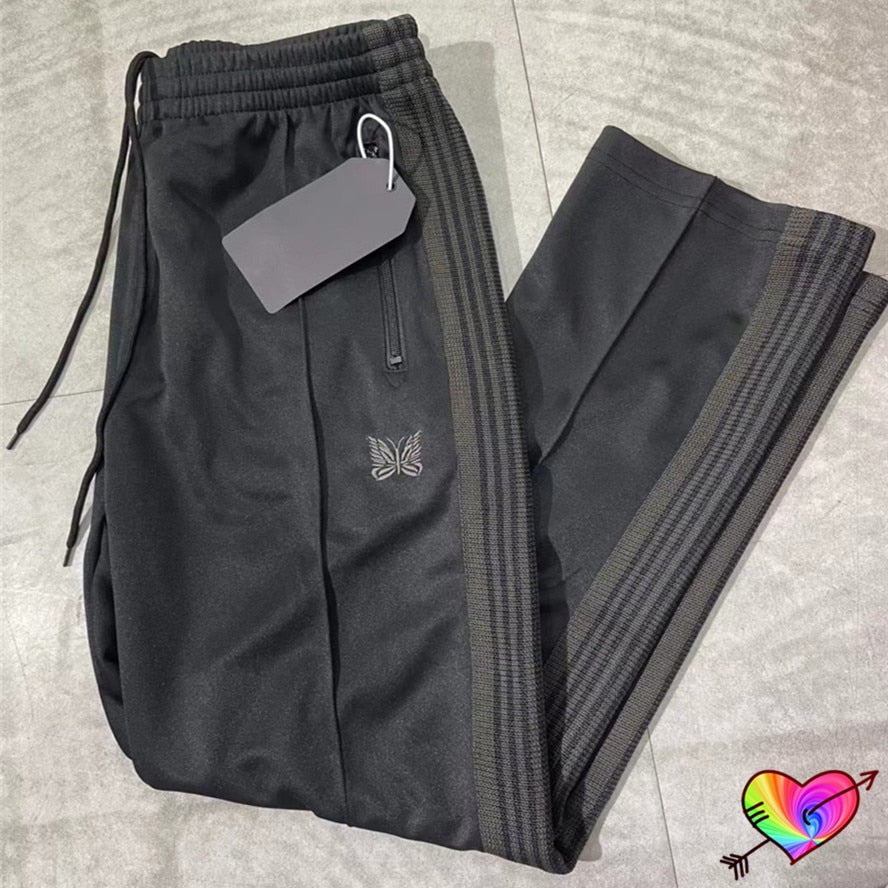 Similar All Black Needles Pants Men Women 1:1 High Quality Embroidered Butterfly Needles Track Pants Straight AWGE Trousers