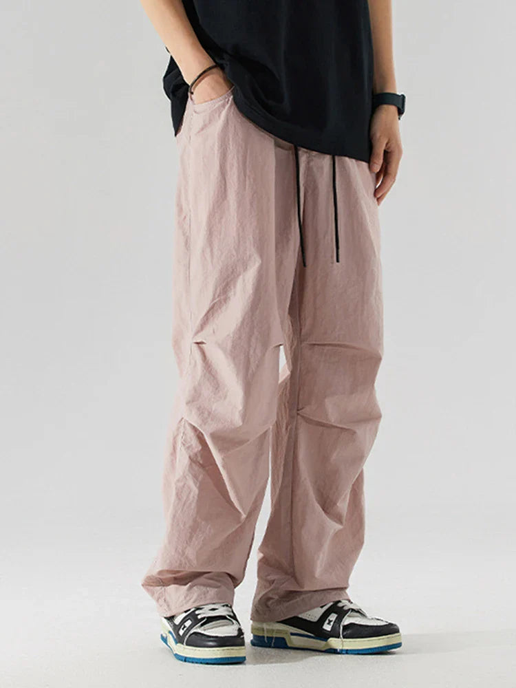 saferido Parachute Sports Pants Men Ice Silk Jogging Sweatpants Wide Leg Trousers Male Streetwear Loose Casual American Street