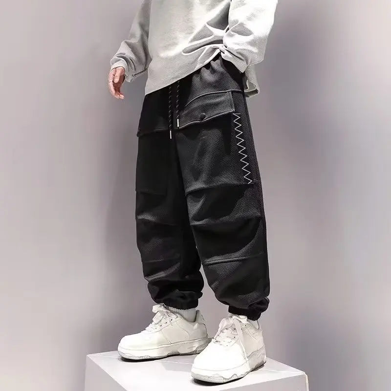 saferido Korean Cargo Pants Men Japanese Streetwear Oversize Sweatpants Harajuku Casual Joggers Kpop Trendy Trousers Hip Hop
