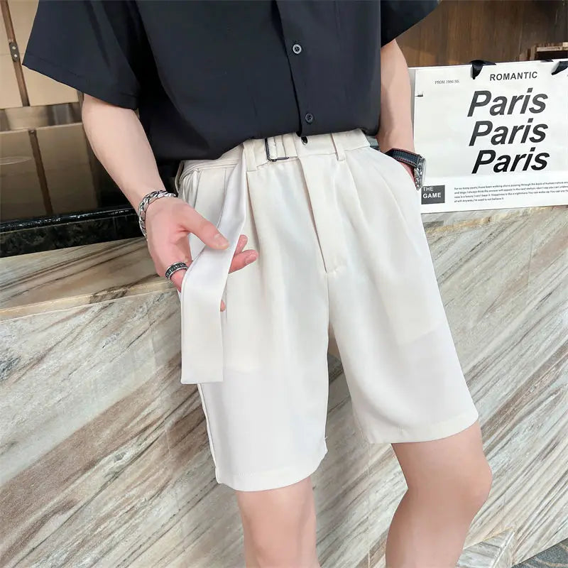 saferido Korean Style New Design Men Shorts Summer Short Suit Pants Green Beige Unisex Clothing Solid Thin Regular Fit Shorts S-3XL