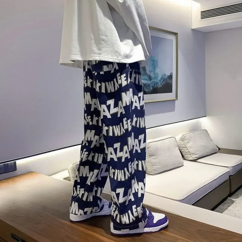 saferido Straight Thin Wide Baggy Men's Casual Pants Hippie Loose Summer Hip Hop Male Trousers Spandex Sale High Quality Harajuku Fashion