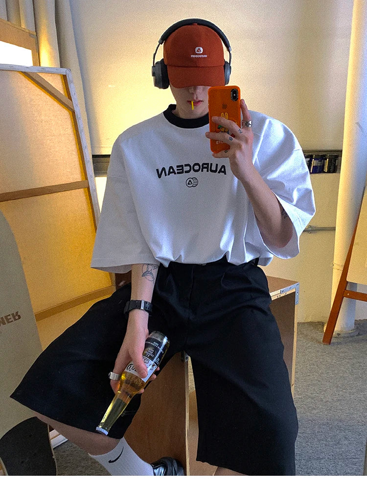 saferido Spring Summer Loose Casual Soft Black Pleated Shorts for Men Mens with High Waist Short Straight Pants Clothes
