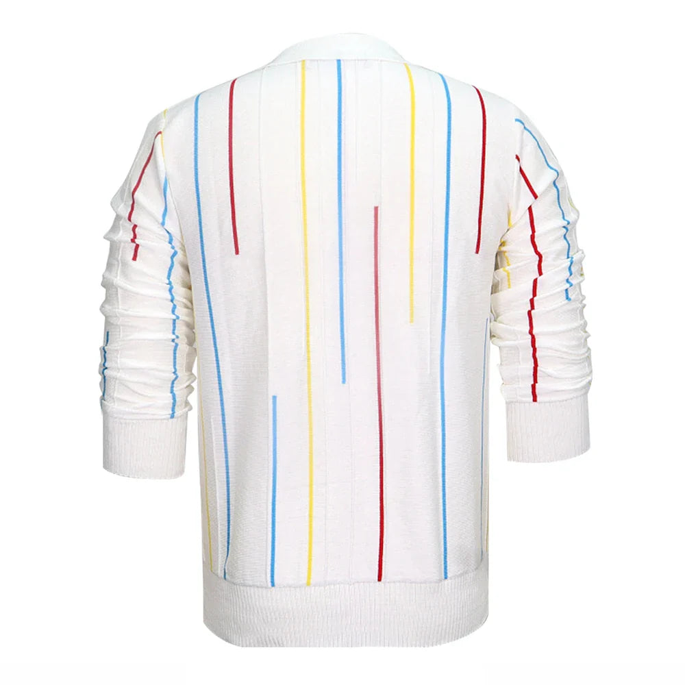 saferido Mens Striped Casual Knitted Polo Shirt Genderless Spring Autumn Thin Fashion Simple Loose Comfortable Long-Sleeve Shirt Unisex