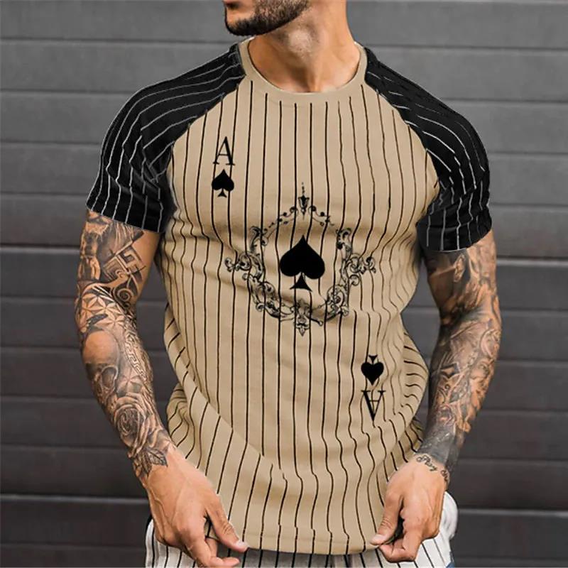 Summer Men's T-shirt 3D Men's Street Style Round Neck T Shirt Fashion Poker Print Short Sleeve Zebra Stripe Oversized Tops