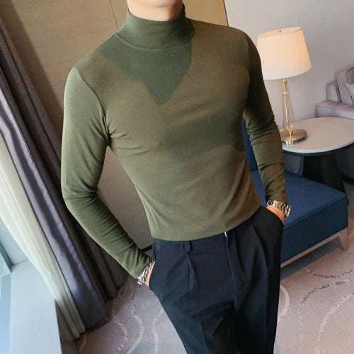 saferido Men's Spring Slim Fit Casual Long Sleeve T-shirt/male High Quality High Collar Tight Bottoming T-shirts Plus Size S-4XL
