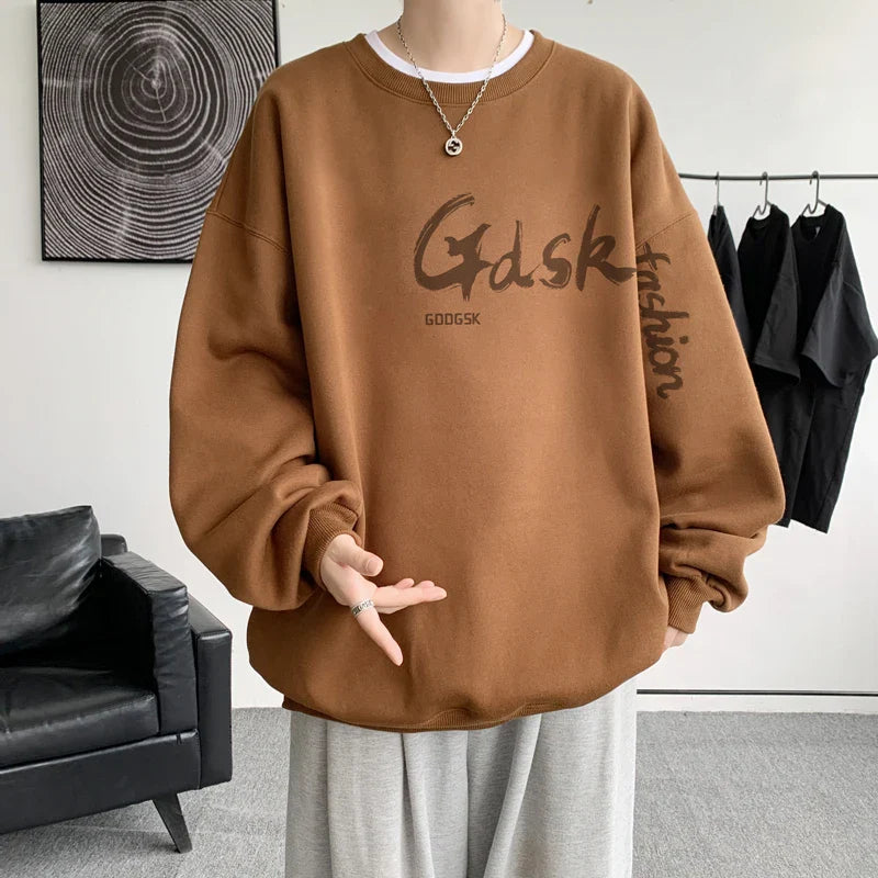 saferido Men's Multicolor 15 Color Sweatshirt Loose Large Size 5XL Personalized Printed Korean Street Tops Funky Casual Round Neck Tops