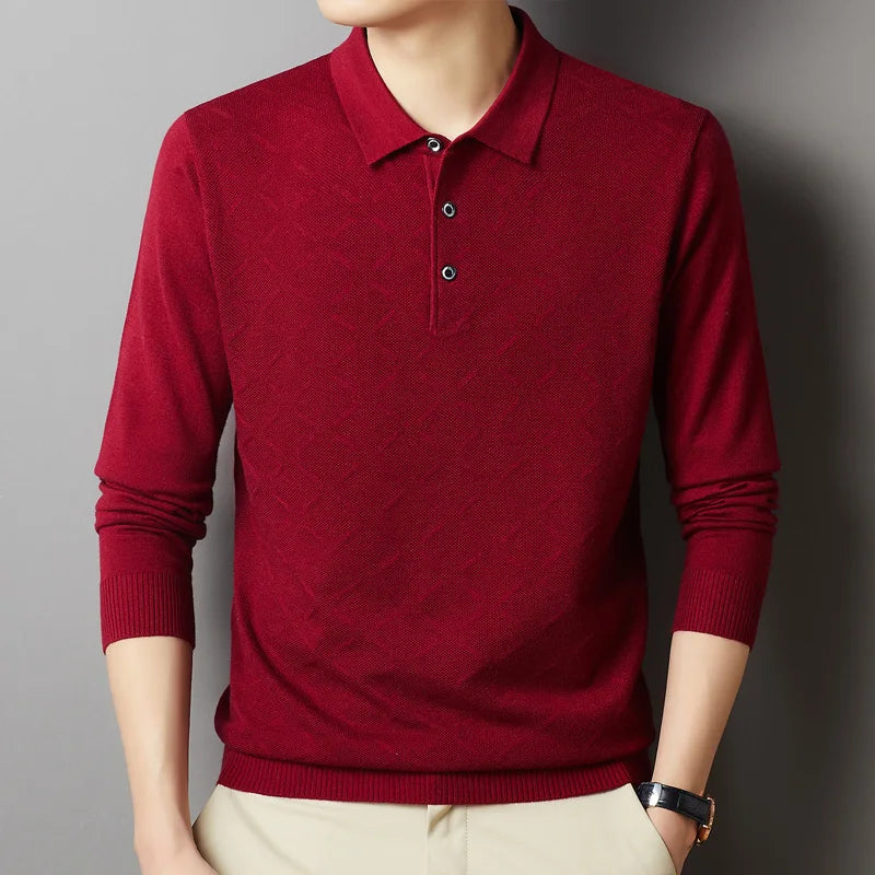 saferido High-End Polo Shirt for Men High Quality Wool Blend Fashionable Embroidered Long Sleeve Tee Korean Style Casual Menswear