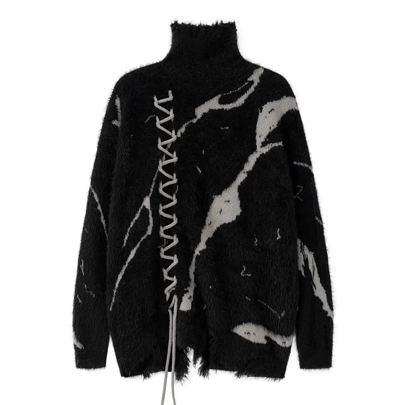 Knitwear Sweater Black Turtleneck Winter Oversize Pullover Fashion Punk Gothic Streetwear High Street Men's And Women's