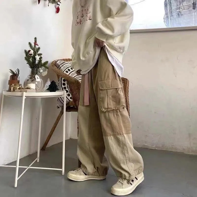 saferido Baggy Black Cargo Pants for Men Khaki Cargo Trousers Male Vintage Loose Casual Autumn Japanese Streetwear Hip Hop Retro