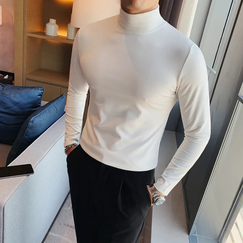 saferido Men's Spring Slim Fit Casual Long Sleeve T-shirt/male High Quality High Collar Tight Bottoming T-shirts Plus Size S-4XL