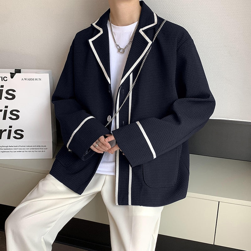 Black/White Blazer Men Fashion Society Mens Dress Jacket Korean Loose Business Casual Suit Jacket Men Formal Blazer M-2XL