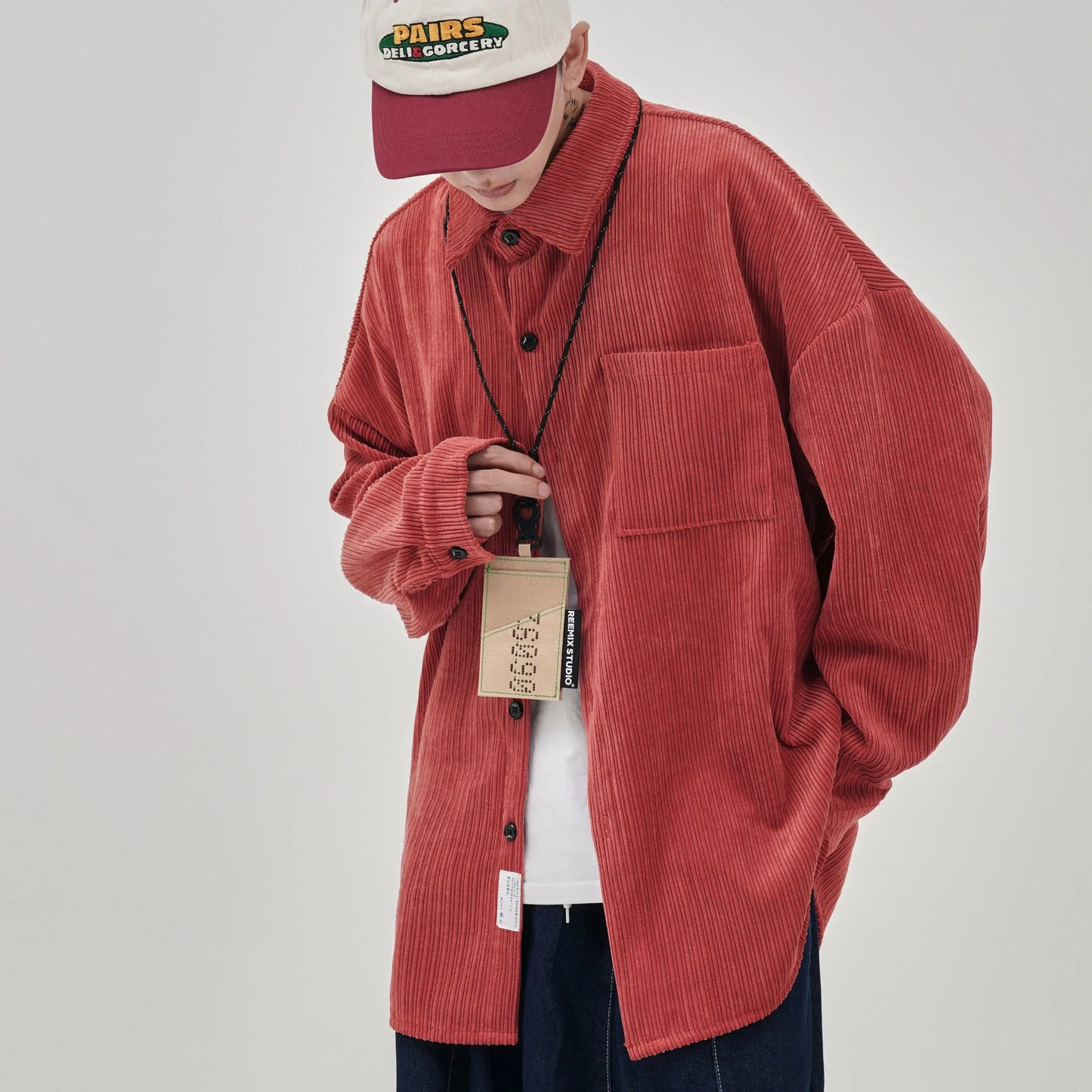 saferido Oversized Shirt For Men Streetwear Men's Corduroy Long Sleeve Shirts Harajuku Korean Shirt Unisex Fashion Clothing