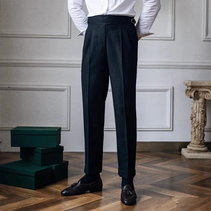 Men's Light Luxury Naples Slim-fit Dress Pants Fashion Casual Solid Color British Retro Premium Elegant Popular Leisure Trousers