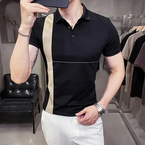saferido British Style Summer Men Polo Shirts Short Sleeve Solid Front Pocket Decor Korean Slim Fit Casual Polo Homme Streetwear 4XL