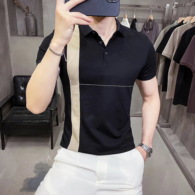 saferido British Style Summer Men Polo Shirts Short Sleeve Solid Front Pocket Decor Korean Slim Fit Casual Polo Homme Streetwear 4XL