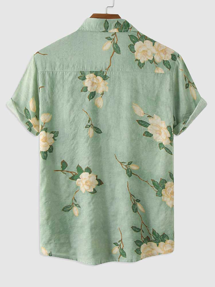 Shirts for Men Flowers Pattern Short Sleeves Blouses Summer Streetwear Shirt Casual Button Loose Tops Hawaiian Style