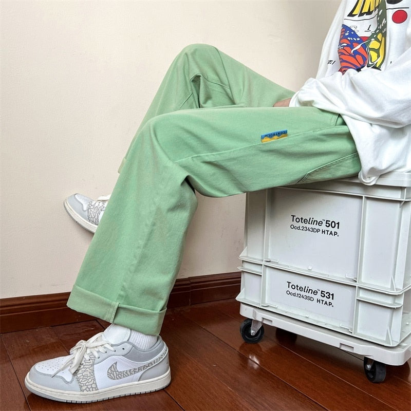 Straight Leg Men's Cargo Pants Straight Leg Fashion Elastic Waist Casual Trousers Harajuku Male New Brand Pants