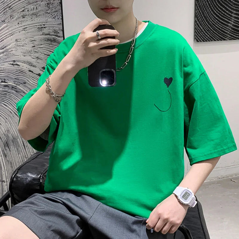 saferido Korean Style Summer Men's Short Sleeved Fashion T-shirt Loose Top Printing Cotton Clothes Tshirts Round Neck T Shirts M-2XL