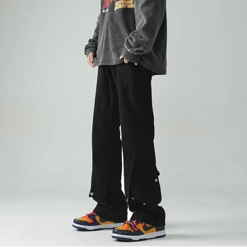 saferido Spring Autumn Vintage Harajuku Solid Pants Men Loose Fashion Trousers Y2K Pockets Patchwork Ropa Hombre All Match Male Clothes