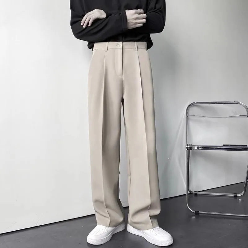 Men's Luxury Draped Baggy Suit Pants Casual Button-down Solid Color Straight Premium Elegant Dress Pants New