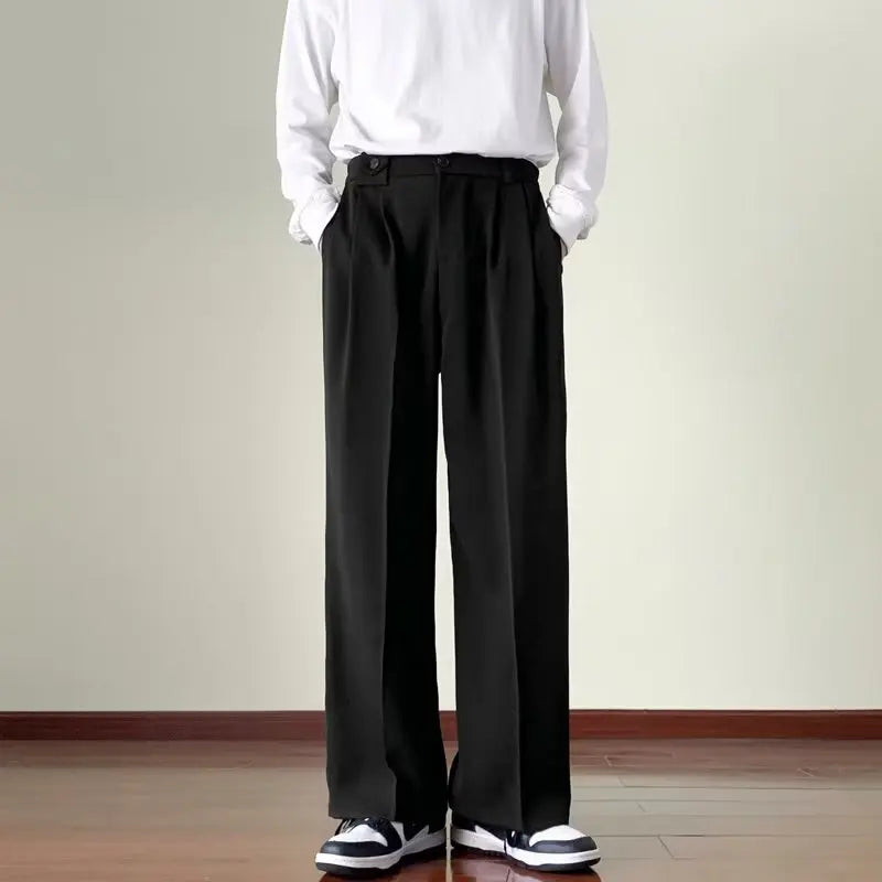 Brown Black Suit Pants Men Fashion Social Mens Dress Pants Korean Loose Straight Wide Leg Pants Mens Office Formal Trousers