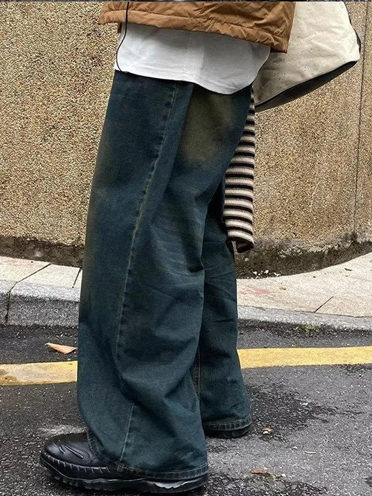Casual Street Wide Leg Vintage Jeans Men Loose Distressed Denim Pants Man Summer Autumn Long Treousers Men's Clothing